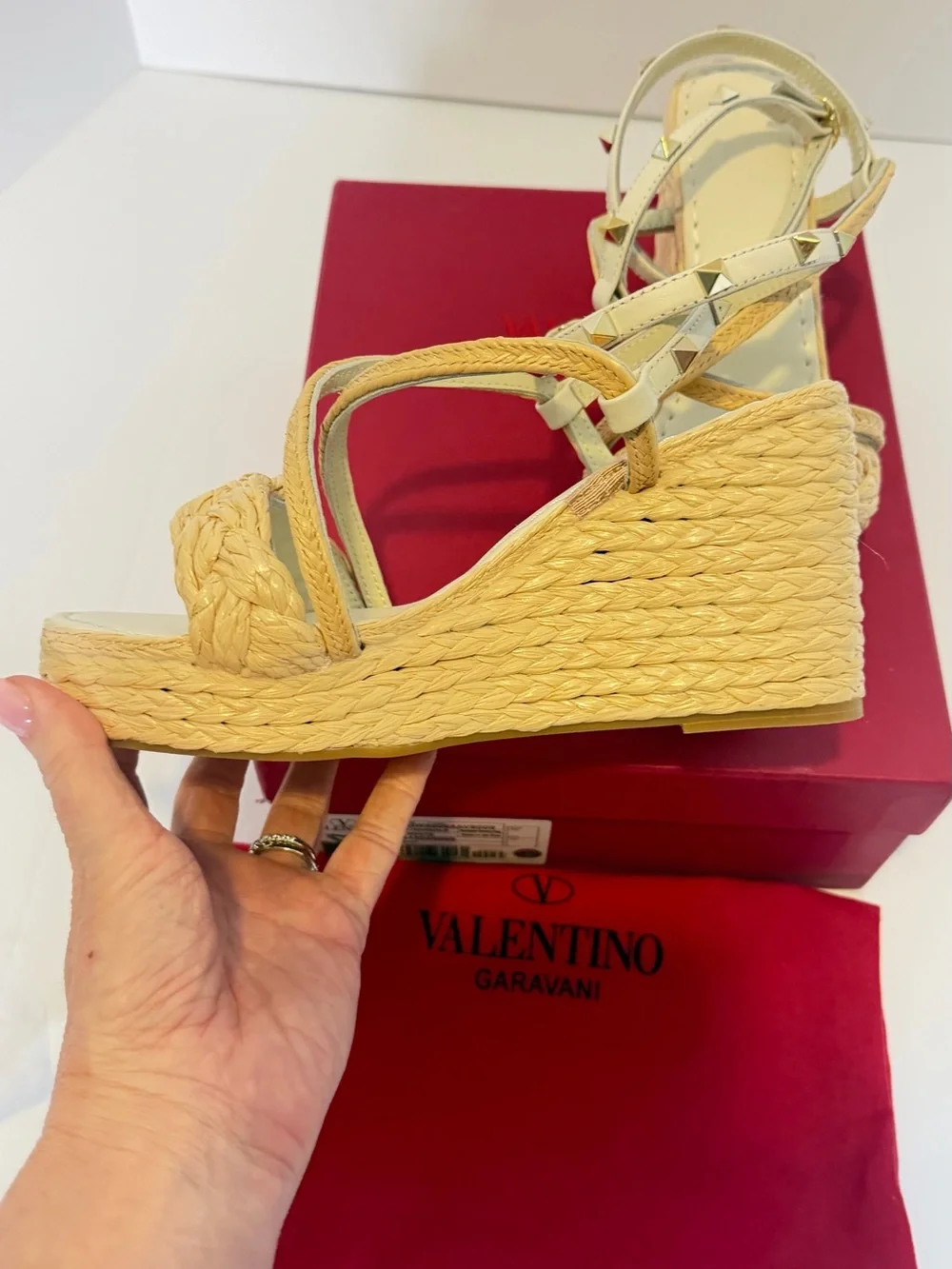 *Inspired Shoe*Cream Braided Espadrille Wedge Sandals with Ankle Straps